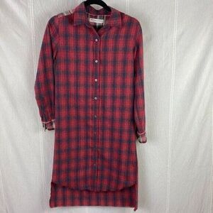 Artisan de Luxe Red Plaid Shirt Long Lace Back Artistic Western XS Anthropologie
